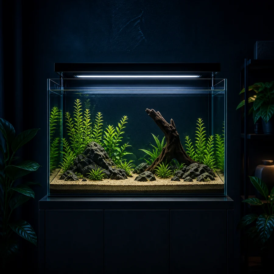 Freshwater aquarium setup planning illustration used in the Fishician freshwater journey