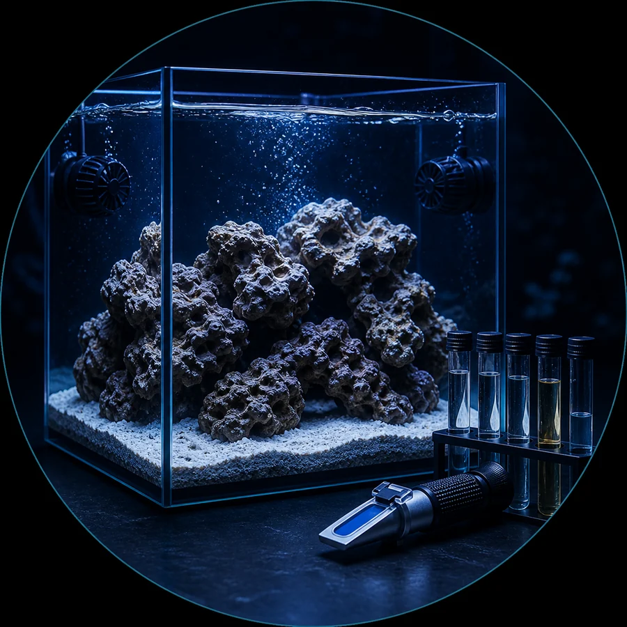 Saltwater aquarium cycling illustration used in the Fishician saltwater journey